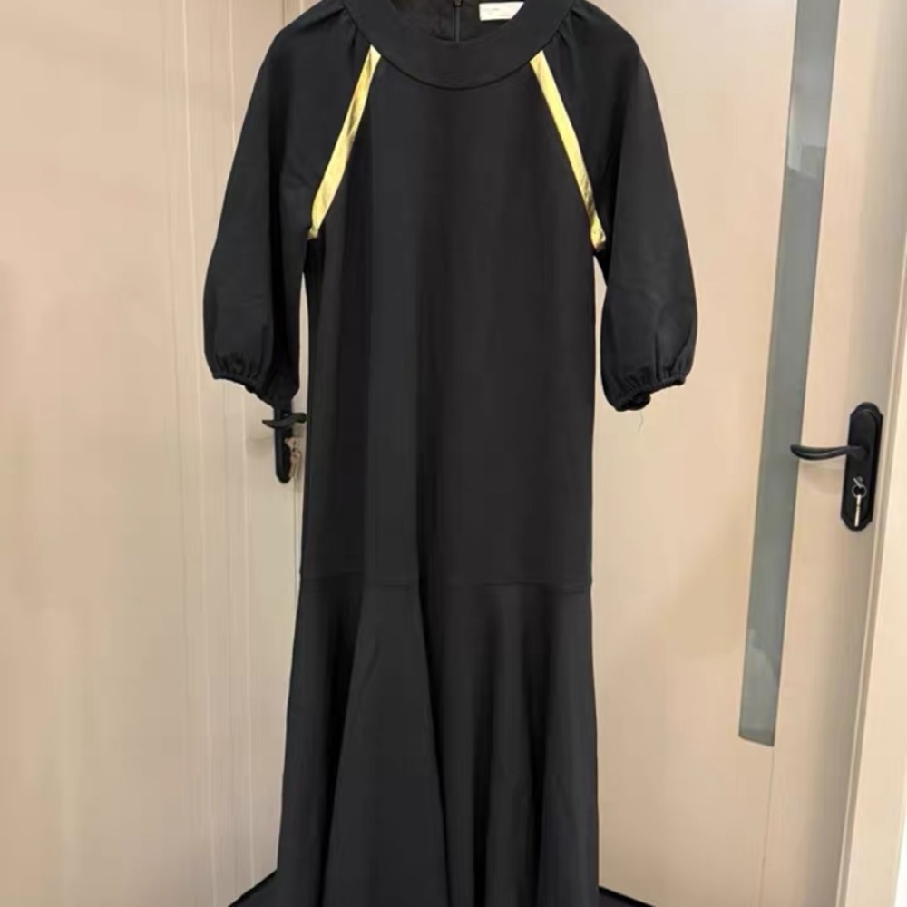Elegant Black Dress with Yellow Accents
